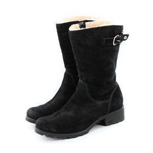 UGG Maddison Black Suede Sheepskin Warm Mid-Calf Boots